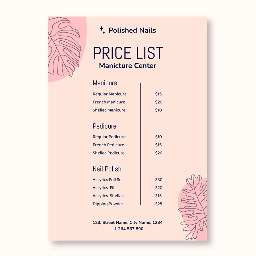  Nail Salon Manicure Services Only and Price List