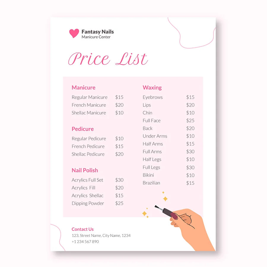 Nail Salon Products and Services with Prices