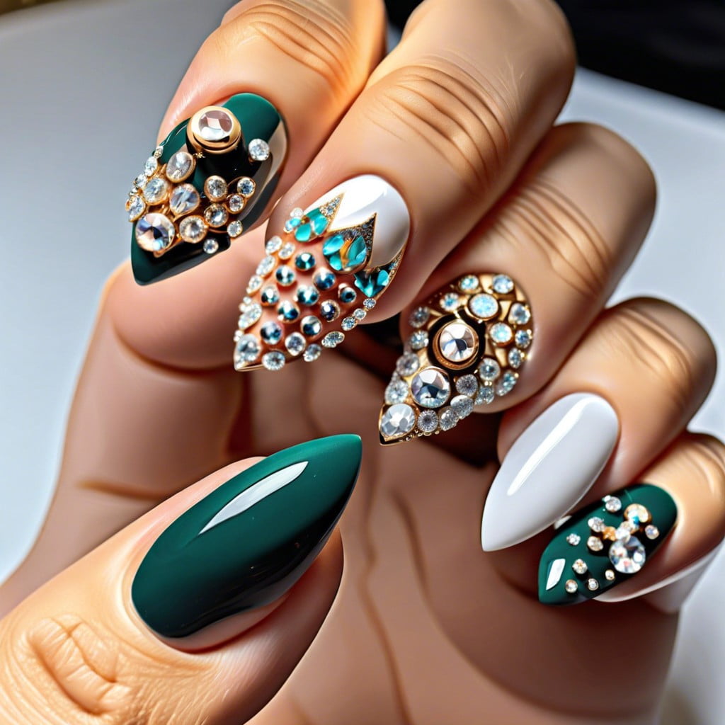 alternate rhinestone nails apply rhinestones to every other nail for a balanced yet striking look