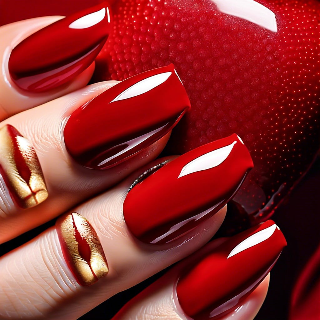 candy apple red nails with a glossy clear topcoat