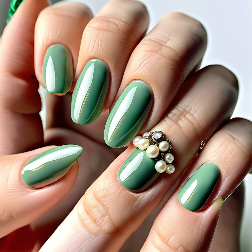 celadon green with tiny pearl embellishments