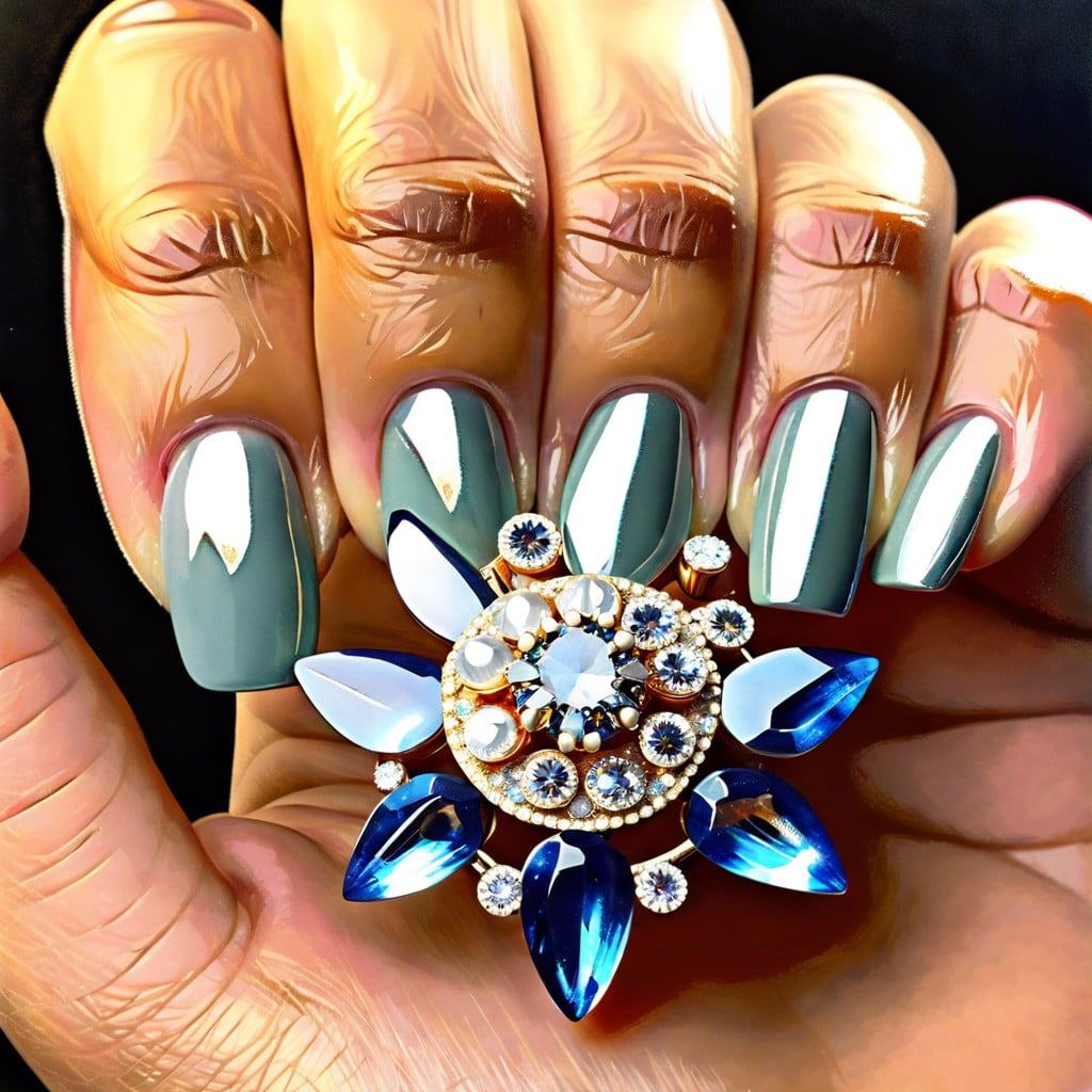 centered rhinestone cluster cluster a few rhinestones in the center of each nail for a dazzling effect