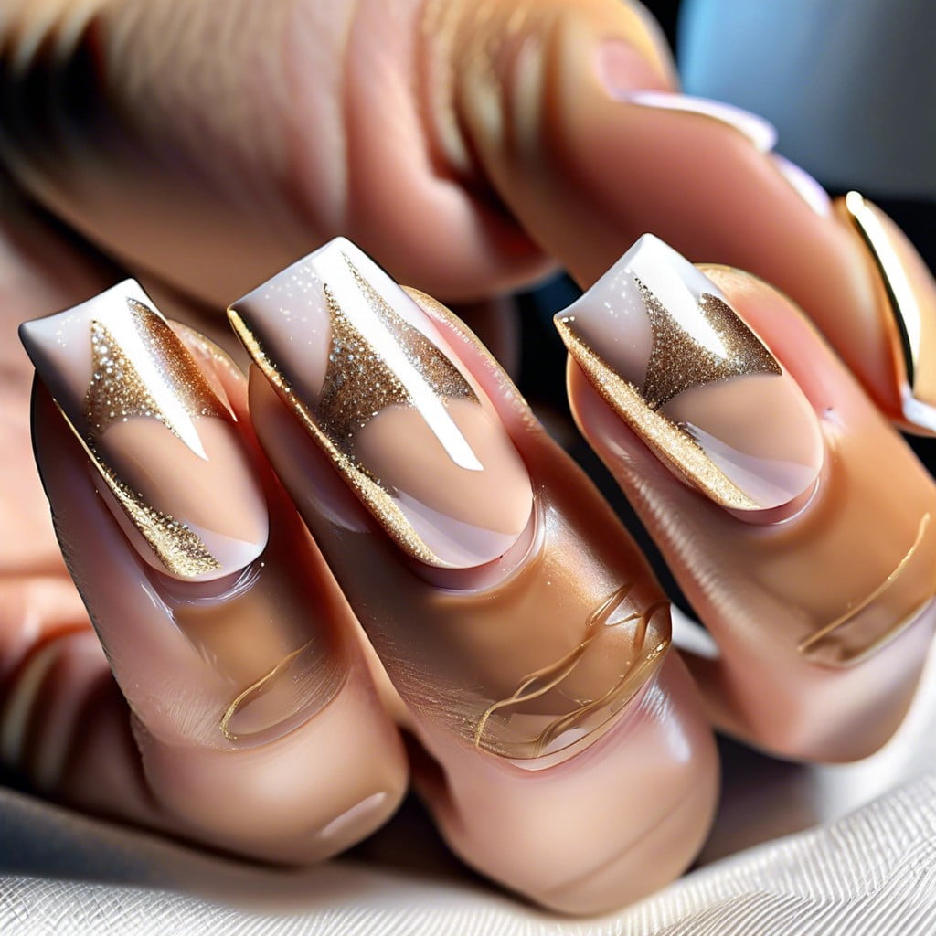 classic french manicure with a twist of shimmer