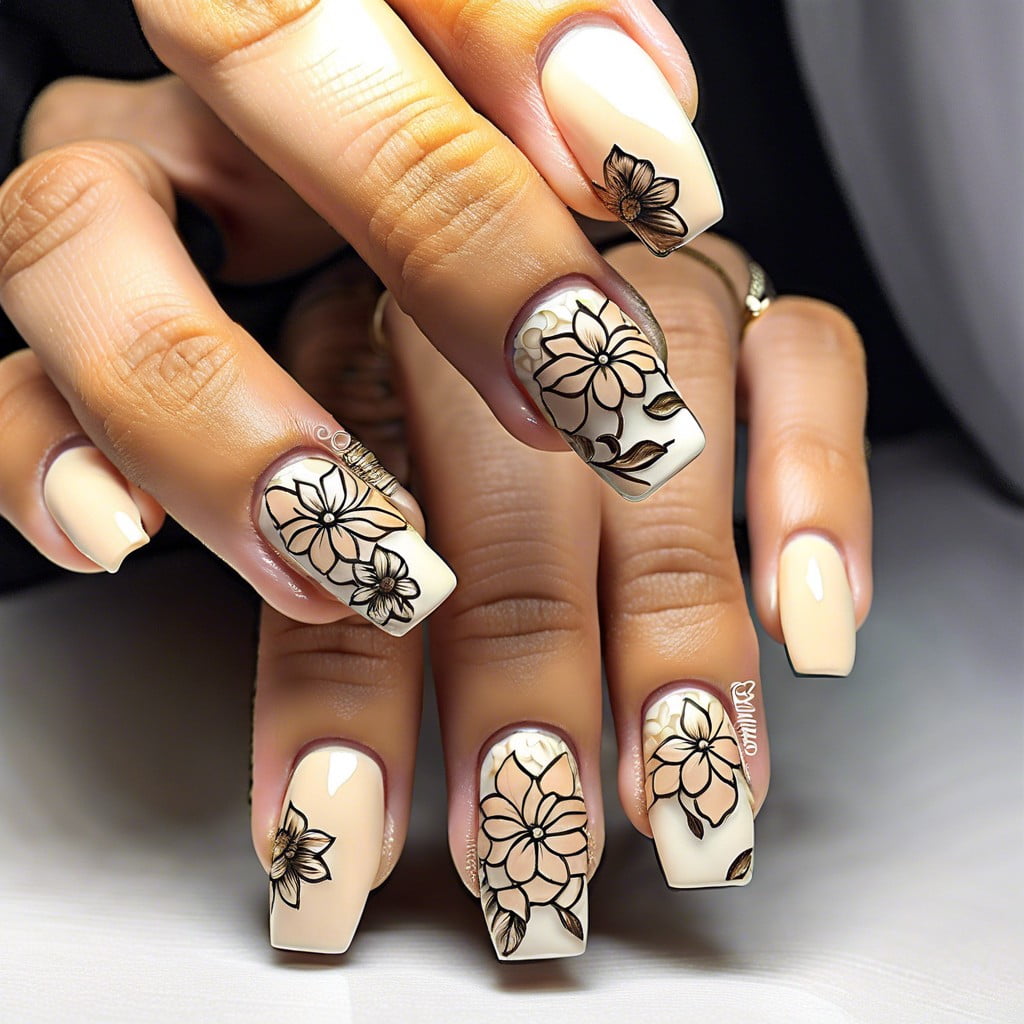cream with delicate floral stamping