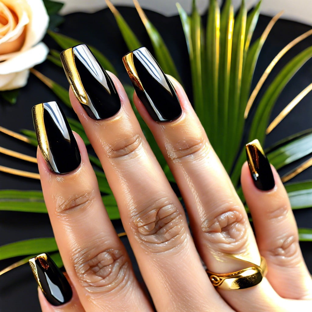 glossy black with gold tips