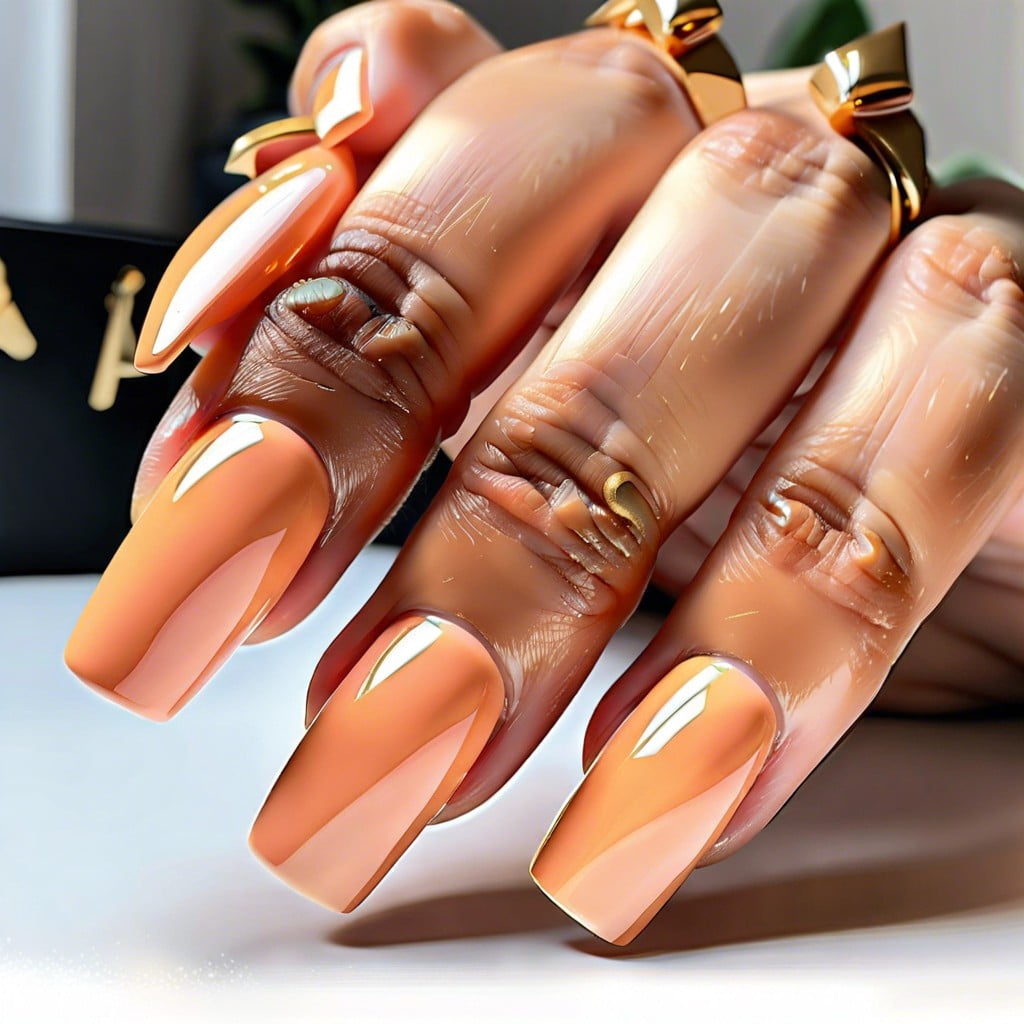 glossy peach with golden accents