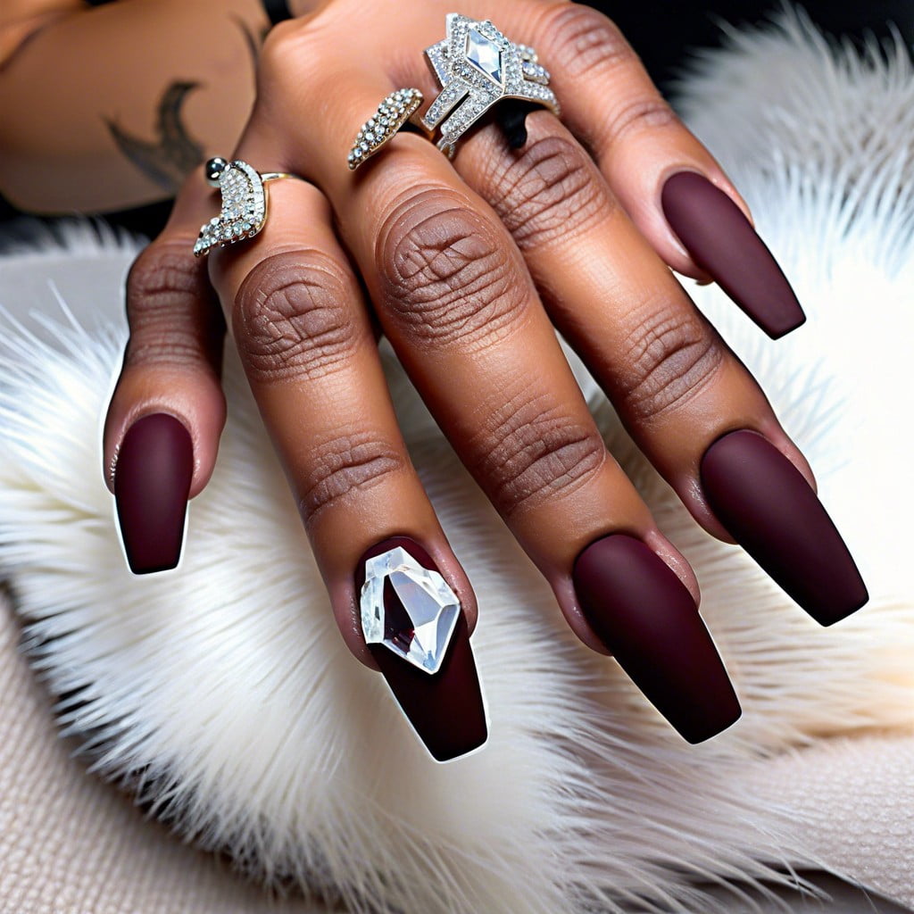 matte burgundy with crystal accents