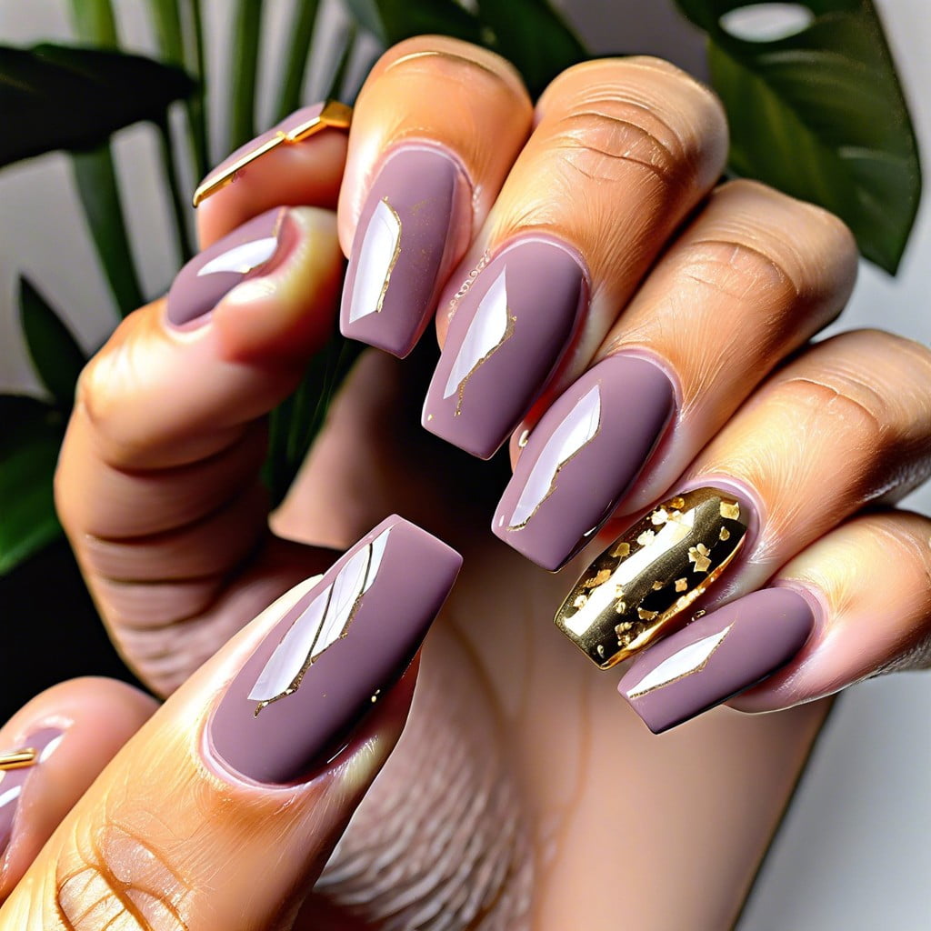 mauve with gold flakes