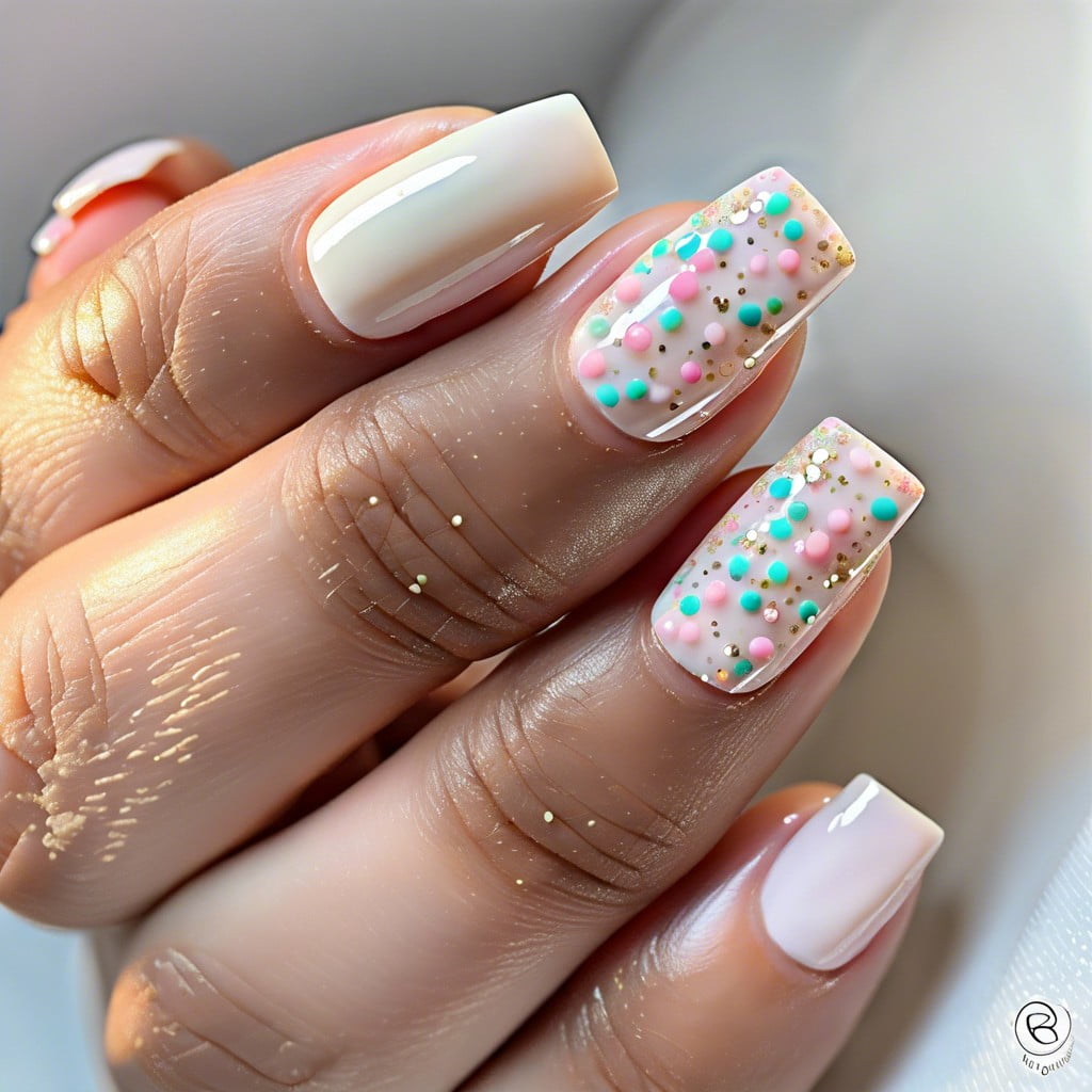 milky base with pastel confetti sprinkle