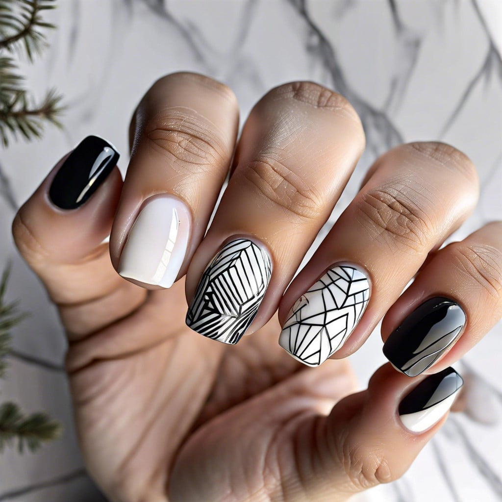 milky white with thin black geometric lines