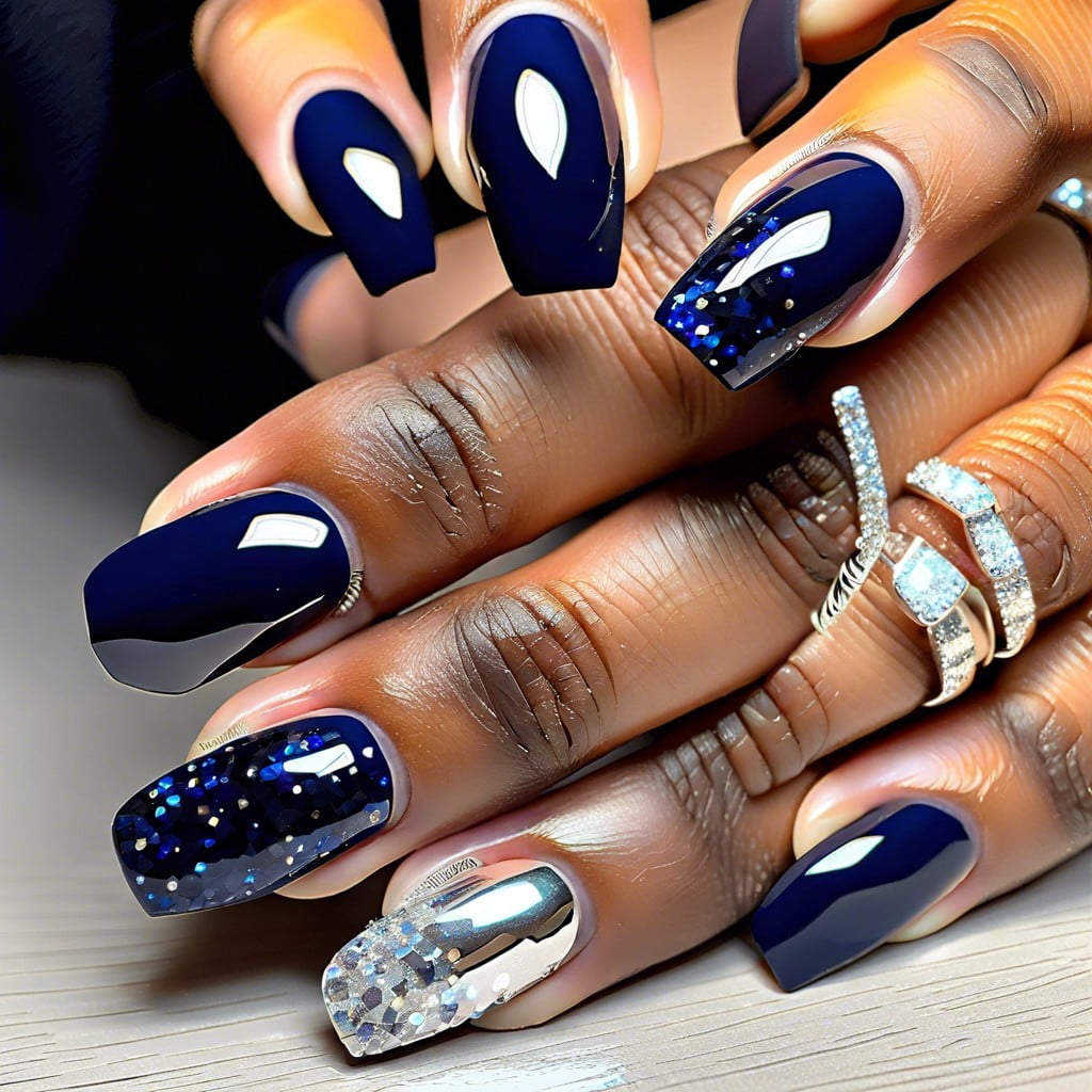 navy blue with silver glitter line
