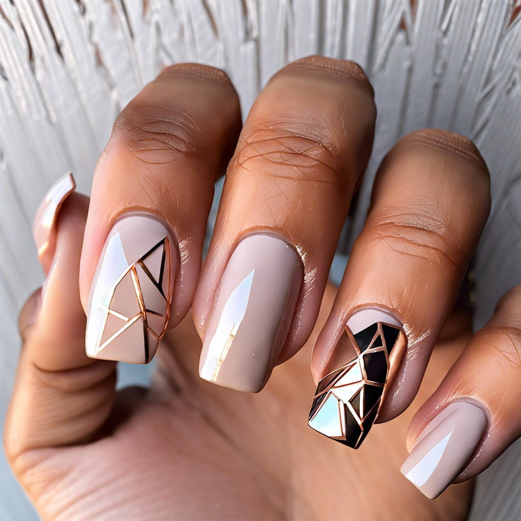 nude with rose gold geometric patterns