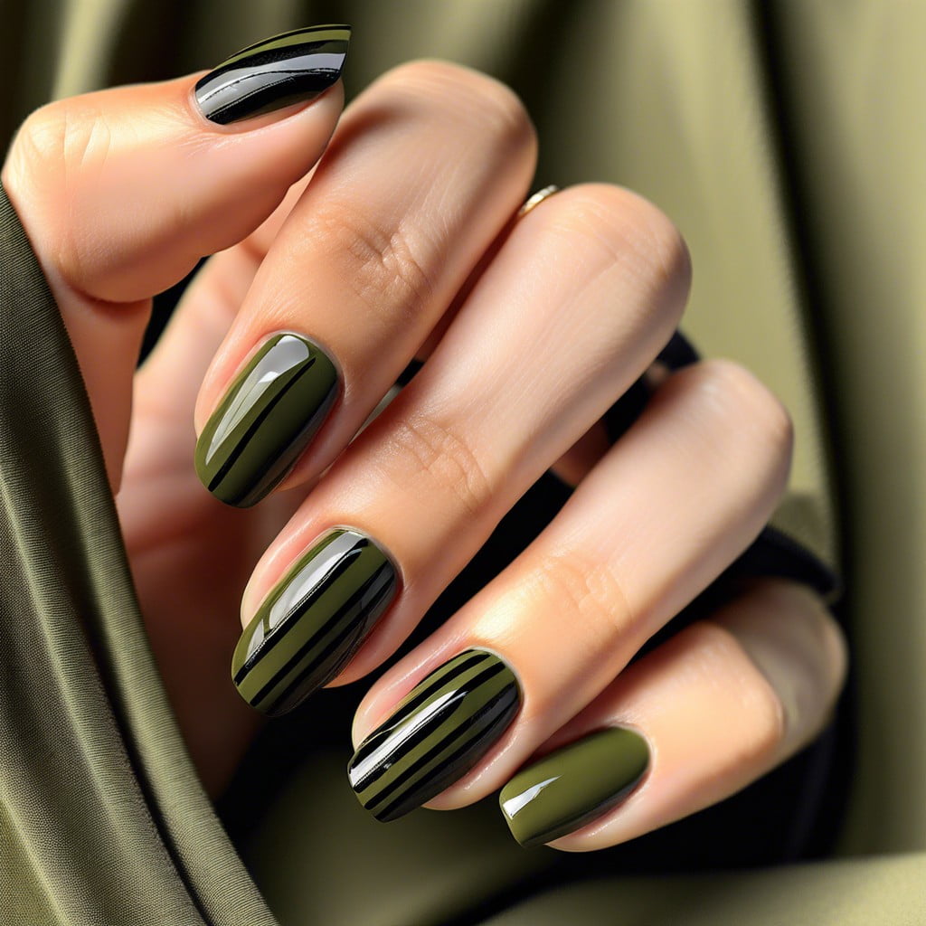olive green with minimalistic black stripes