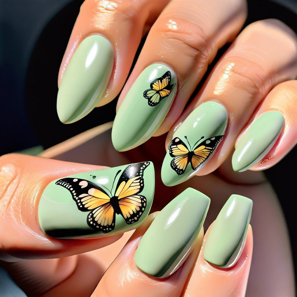 pastel green with butterfly stickers