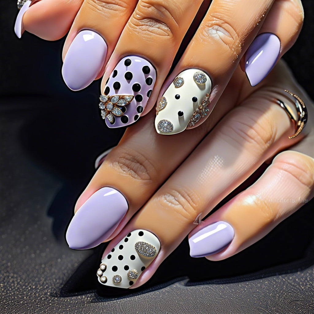 polka dot rhinestones place rhinestones in a polka dot pattern over a matte nail polish