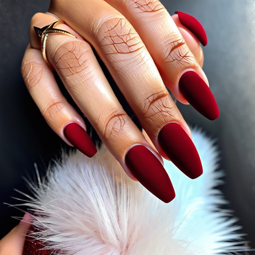 red velvet textured nails with a smooth matte finish