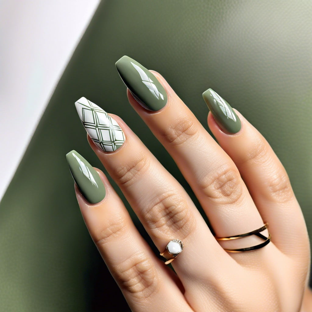 sage green with white geometric lines