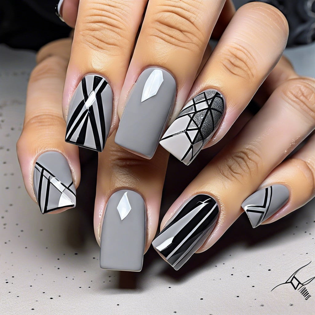 soft grey with black geometric patterns