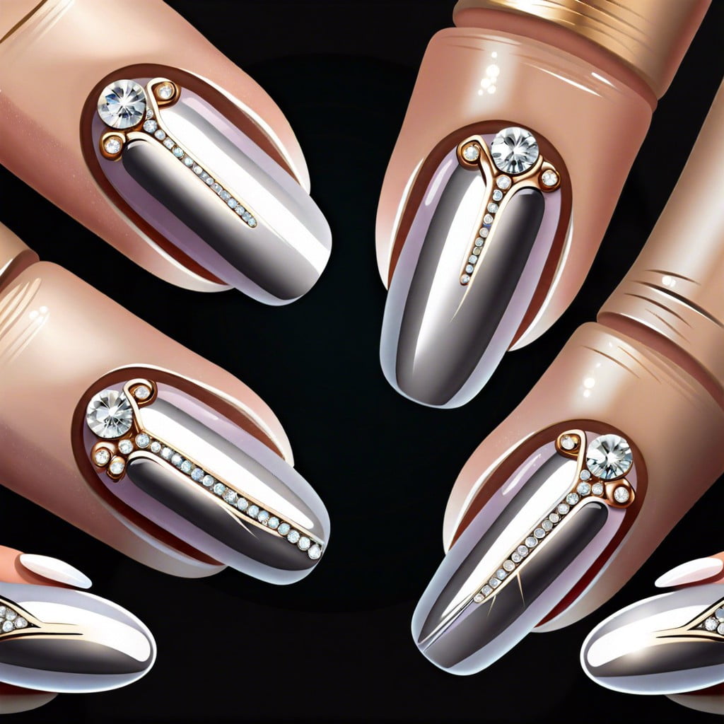 vertical rhinestone line glue a vertical line of small rhinestones down the center of each nail